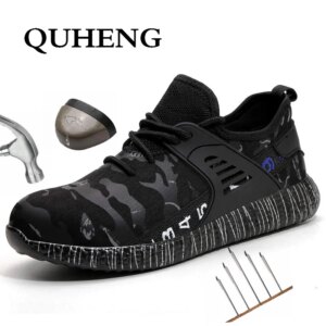 QUHENG Safety Work Shoes for Men Steel Toe Cap Anti-smashing Working Boots Casual Protective Puncture-Proof Big Size 48 Outdoor