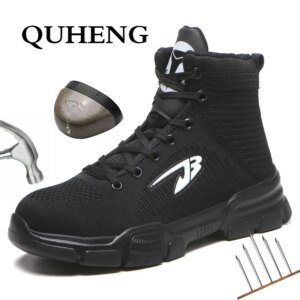 QUHENG Waterproof Winter Men Boots with Fur Warm Snow Women Boots Men Work Casual Shoes Sneakers Safety Men Boots Big Size