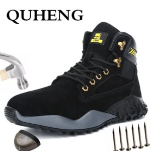 QUHENG Work Safety Shoes Men Anti-slippery Work Boots New Design Anti-static Steel Toe Cap Camouflage Military Boots Big Size 48