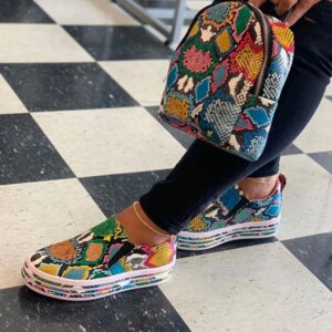 Shoes And Bags INS HOT Colorful Snake Printed Vulcanized Loafers Female Sneakers Fashion 2020 Women Footwear