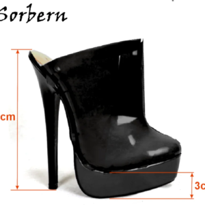 Sorbern Fashion Black Patent Women Mules High Heels Pointed Toe Platform Slip On Lady Mules 18Cm Stilettos Custom Colors