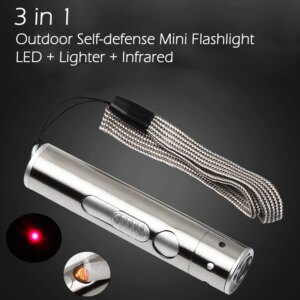 Stainless Steel 3 in 1 Outdoor Self-defense Mini Protable LED flashlight Aluminium Alloy Torch High Power Led Lighter Infrared