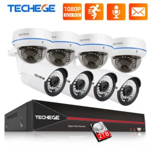 Techege 8CH 1080P POE NVR kit 2MP Audio PoE IP Camera H.265 CCTV System Outdoor Waterproof Email Alert Video Surveillance Kit