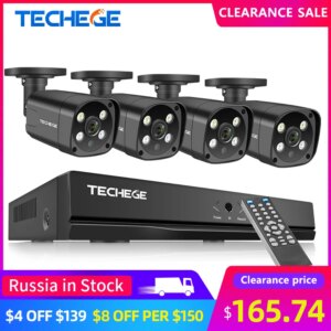 Techege 8CH 5MP POE Security Camera System Face Detection Two Way Audio Full Color Night CCTV Video Surveillance Camera Kits P2P