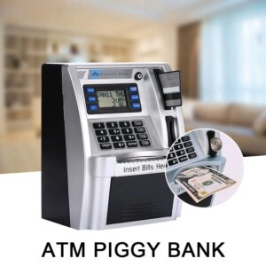 hot Simulation US ATM Saving Banks ATM Piggy Bank ATM Money Safe Boxes with LCD Screen Silver Kids gift money safe box