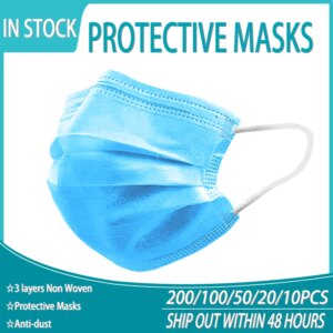 10-200PCS Disposable Face Mask For Adult Protective Facial Masks Mascarillas Desechables Anti Dust 3-layer Breathable Face Mask