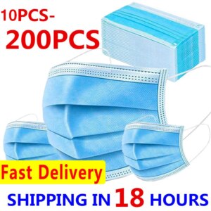 10-200PCS Mask Disposable 3 Layer Ply Mouth Masks Filter Non-wove Face Maske Black Earloop Protective Mascarillas маска FP2 FPP2