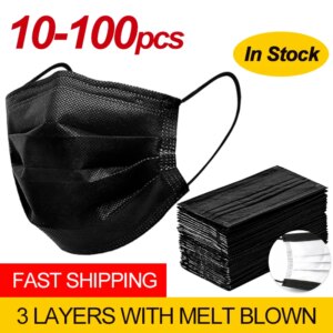 10/50/100pcs Cotton Filter Safety Dust Nonwoven Mouth Mask Protect Earloop Mouth Face Mask Disposable Activated Black Fast Ships