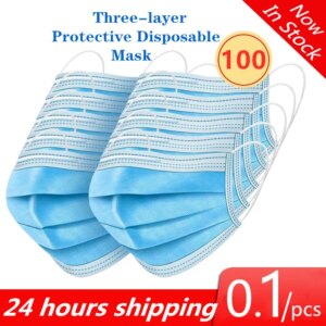10/50/100pcs Cotton Mouth Face Mask Disposable Filter Safety Dust Non-woven Mouth Mask Protect Earloop Activated Blue Fast Ships