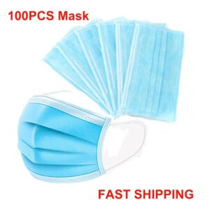 100 PCS Mask Disposable Nonwoven 3 Layer Ply Filter Mask Mouth Face Mask Filter Safe Breathable Mouth Cover Masks Dropshipping