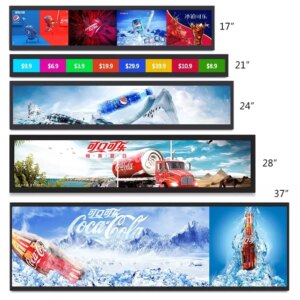 16.8" 19.3" 24.4" 28" 38" 48" 50.5" 59.7 inch advertising strip/ stretch/ bar LCD panel/ shelf edge digital signage display