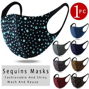 1PC Masks Adult Reusable Shiny Rhinestone Mask Washable Facial Mask Cotton Mouth Cover Protective Mask Ear Hook Mouth Caps