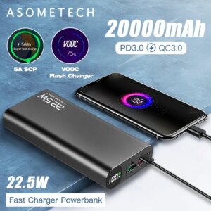 20000mAh Power Bank 22.5W Quick Charge 3.0 5A Powerbank PD USB Type C Portable External Battery Super Fast Charger for iPhone 12