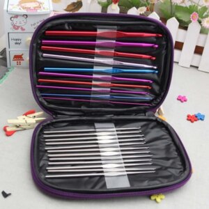 22 Pcs/Set Ergonomic Multi Colour Stainless Steel Crochet Hooks Yarn Knitting Needles 2-8mm Sewing Tools with Case Dropshipping