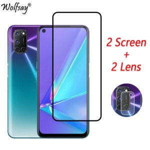 2PCS Full Glued Screen Protector For OPPO A52 Tempered Glass OPPO A72 A92 Full Cover for OPPO A52 2.5D 9H Premium Film Wolfsay