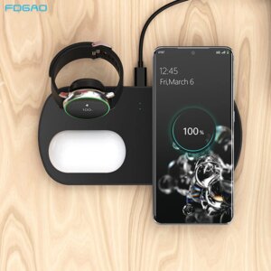 3 In 1 10W Fast Wireless Charger Pad For Samsung S20 S10 S9 Note 10 20 Galaxy Watch Active/Galaxy Buds Qi Charging Dock Station