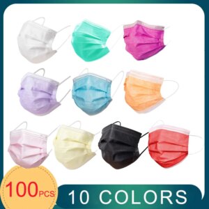 3 Layer Disposable Face Mask Nonwoven Black Pink Multi Color Mouth Face Mask Safe Breathable Protective Dustproof Adult Mask