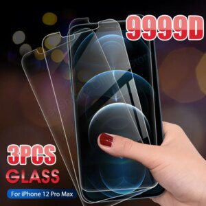 3Pcs Full Cover Protective Glass on For iPhone 12 11 Pro Max Screen Protector For iPhone X Xs Max Xr 7 8 6 5s Plus SE 2020 Glass