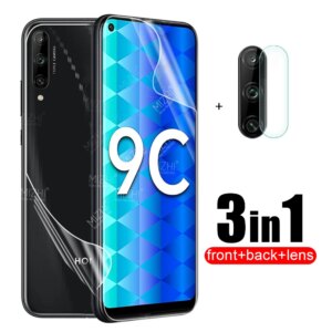 3in1 Hydrogel Soft Film For Huawei Honor 9c 9a 9 c a c9 a9 aka-l29 moa-lx9n Back Screen Protector Camera Lens Glass