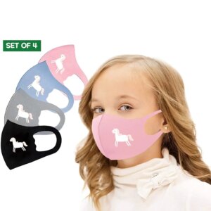 4Pcs Cartoon Horse Print Mouth Mask Children Breathable Mouth Cover Reusable Face Mask Cloth Mouth Caps Washable Protective Mask