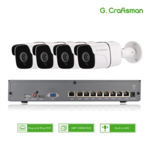 4ch 5MP Audio POE Kit H.265 System CCTV Security NVR Outdoor Waterproof IP Camera Surveillance Alarm Video Record G.Craftsman