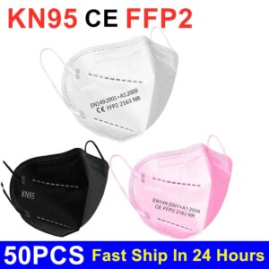 50PCS FFP2 Facial Masks KN95 Face Mask 5 Layers Dust Respirator Filter Maske Breathable Protective Mouth Cover Black White Pink