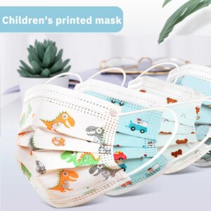 50pcs Cartoon Print Kids Face mask Disposable 3 Layer Non woven Meltblown Fabric Elastic Earband Safe Mouth Mask For children