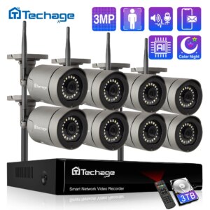 8CH 3MP HD Wireless Security Surveillance Camera System Color Night IP Camera Two Way Audio CCTV IP Camera Kit Outdoor P2P Video