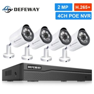 DEFEWAY H.265+ 4CH 2.0MP Video Surveillance POE NVR Kit CCTV Security Camera System Outdoor Weatherproof 2PCS POE Camera