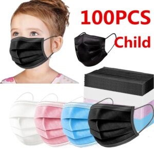 Disposable Kids Mask For 4-12 Years Child Mouth Mask 3 Layer Protection Safe Breathable Black Pink Colorful Children Face Mask
