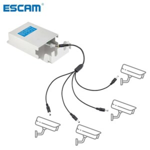 ESCAM AC DC 12V 3A Outdoor Power Supply With 4 Way Power Splitter Cable 1 Male To 4 Dual Female Cord 2.1mm For IP Camera Outdoor