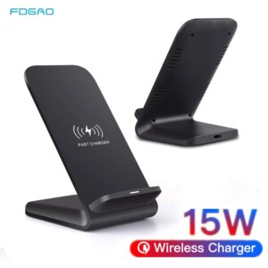 FDGAO 15W Qi Wireless Charger Stand For iPhone 12 11 Pro XS MAX XR X 8 Samsung S8 S9 S10 S20 Fast Charging Holder Phone Charger