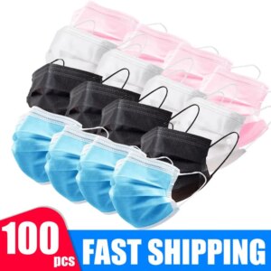 Fast Shipping Protective Mask Black White Safety Anti-dust Disposable Mask 3 Ply Non-woven Meltblown Health Mask for Man Woman