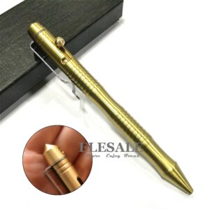 High Quality Brass Self-Defense Tactical Pen Bolt Switch Ball Point Writing Pen For Outdoor Camp EDC Tool Gift Box