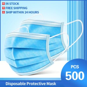 IN STOCK Mouth Mask 500PCS 3 layer safe Filter Face mask Anti-pollution Disposable Adult Masks Breathable Protective Mascarillas