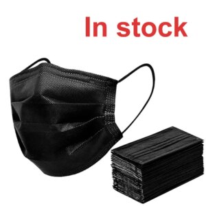 In Stock 50/100PCS Black disposable mask 3 Layer Non woven Breathable Anti-dust hygiene mask Black mascarillas masque For Adult