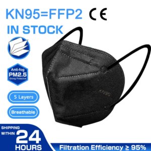 KN95 Mask Black 5 Layers Mascarillas FFP2 Mouth Masks 5-100PCS Prevent Dust Pollution KN95 Face Mask Respirator Safety Masque