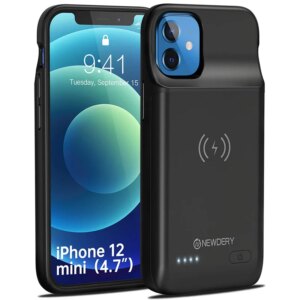NEWDERY Battery Case for iPhone 12 Mini 5.4inch 4700mAh Portable Battery Pack Wiress Charging Case for apple 12 mini black