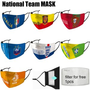 National Team Face MASK Football Club Reusable Hygiene mouth Masks Filter Anti Dust PM 2.5 soccer Face shield