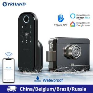 No Wiring Waterproof Wifi Fingerprint Rim Lock Smart Card Digital Code Electronic Door Lock For Home Security Mortise Lock