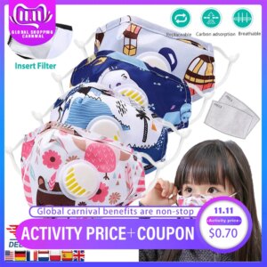 PM2.5 Face Mask Kids Mask Cute Breathable Valve Mouth Mask Filter Pad Pollution Activated Carbon Filter Summer Cotton Masks
