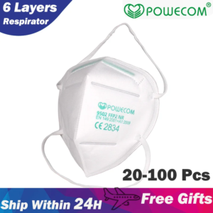 POWECOM FFP2 Face Mouth Mask 6 Layers CE Certification Filter Respirator 95% Filtration Headband FFP2 Mask Genuine Masks