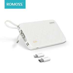 ROMOSS QS10 Power Bank10000mAh With Built-in Micro USB Cable External Battery Pack Travel Size Portable Charger For iPhone