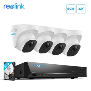 Reolink 4K security camera system 8MP 8ch PoE NVR Recorder & 4pcs 4K PoE IP Cameras with 2TB HDD for 24/7 recording RLK8-800D4