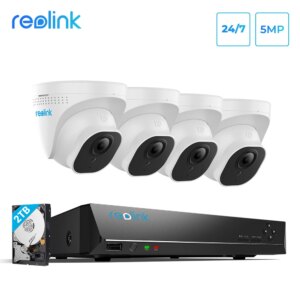 Reolink 5MP Camera System 8ch PoE NVR&4 PoE IP Cameras dome Outdoor HD Video Surveillance Kit 2TB HDD RLK8-520D4 5MP