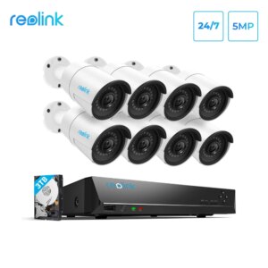 Reolink 5MP IP Security Camera System PoE 16ch NVR&8 IP Outdoor Infrared Cameras 3TB HDD RLK16-410B8