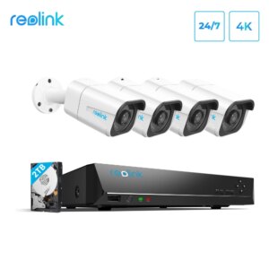 Reolink 8MP 4K Ultra HD Security Camera System 8ch PoE NVR & 4 PoE IP Cameras Surveillance NVR Kit 2TB HDD RLK8-800B4