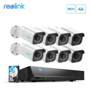 Reolink Security Camera System 8MP 4K Ultra HD 16ch PoE NVR & 8 PCS PoE IP Cameras Surveillance NVR Kit 3TB HDD RLK16-800B8
