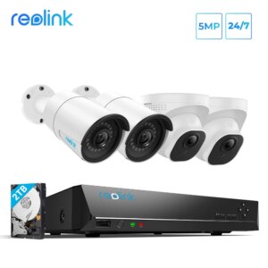 Reolink Security Camera System 8ch PoE NVR 4 pcs PoE IP Cameras Outdoor HD Video Surveillance Kit 2TB HDD RLK8-520B2D2 5MP