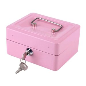 Security Lock Metal Safe Key Mini Portable Pink Steel Petty Lockable Cash Money Coin Safe Security Box Household